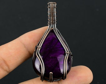 Purple Flash Labradorite Pendant Copper Wire Wrapped Pendant Labradorite Gemstone Pendant Handmade Copper Jewelry Gift 2.4" Inches Long