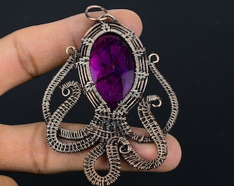 Octopus Purple Flash Labradorite Pendant Copper Wire Wrapped Pendant Purple Flash Labradorite Pendant Handmade Copper Jewelry Gift 3.3"