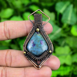 Ruby In Kyanite Pendant: Wire Wrapped Copper Gemstone Jewelry