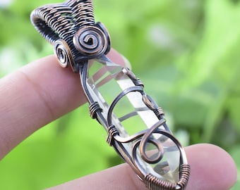 Healing Crystal Pendant Copper Wire Wrapped Pendant Clear Quartz Point Pendant Gemstone Handmade Oxidized Copper Jewelry Pendant 2.4" Inches