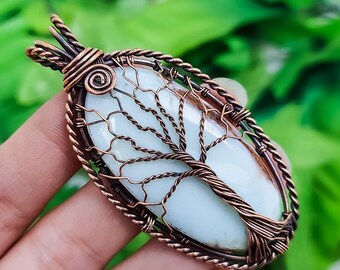 Tree Of Life - Chrysoprase Pendant Copper Wire Wrapped Pendant Chrysoprase Pendant Handmade Copper Jewelry Pendant For Necklace 2.6" Inches