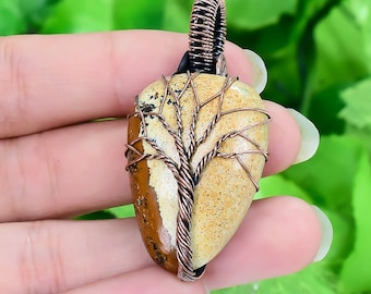 Tree Of Life - Picture Jasper Pendant Copper Wire Wrapped Pendant Picture Jasper Pendant Handmade Copper Jewelry Pendant 2.0" Inches Long
