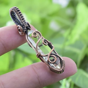 Healing Crystal Pendant Copper Wire Wrapped Pendant Clear Quartz Point Pendant Gemstone Handmade Oxidized Copper Jewelry Pendant 2.0&quot; Inches