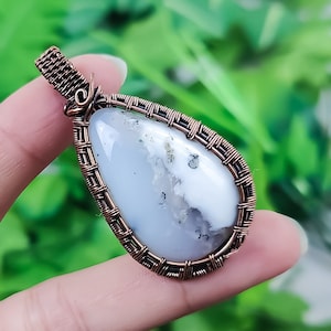 Dendrite Opal Pendant Copper Wire Wrapped Pendant Dendrite Opal Pendant Handmade Copper Jewelry Pendant For Necklace 1.9&quot; Inches Long