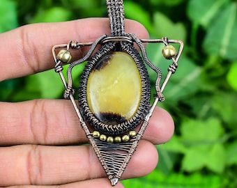 Wire Wrapped Septarian Pendant: Natural Copper Jewelry