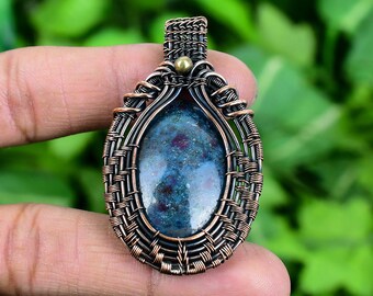 Ruby In Kyanite Pendant: Wire Wrapped Copper Jewelry