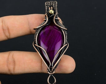Pruple Flash Labradorite Pendant Copper Wire Wrapped Pendant Labradorite Pendant Handmade Copper Jewelry Pendant 3.1" Inches Long