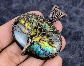 Tree of Life Labradorite Pendant, Copper Wire Wrapped Gemstone Jewelry