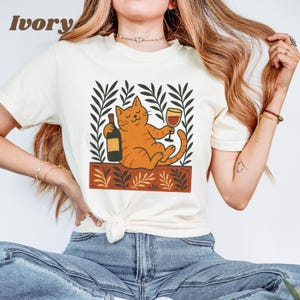 Matisse Inspired Cat Shirt, Wine Lover Cat Shirt, Artistic Design, Cat Lover Gift, Colorful Art Cat Tee, Gift for Cat Lovers