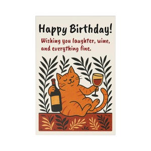 Happy Birthday Postkarten Set - Katzen Thema, Wein & Feiern, Karte für Freunde, Einladungen, Geschenkanhänger, Einzigartige Grüße