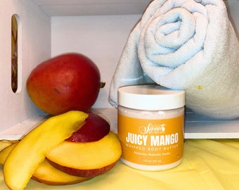 Juicy Mango Deluxe Whipped Body Butter | 4 Butter Blend | Non Greasy | Moisturizer I Shea Butter |  Self Care | Gifts for Her | Skincare