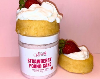 Strawberry Pound Cake Foaming Sugar Scrub | Strawberry Shortcake | Whipped Sugar Scrub | Gifts for Her  | Self Care | Skincare | Soap + Scru