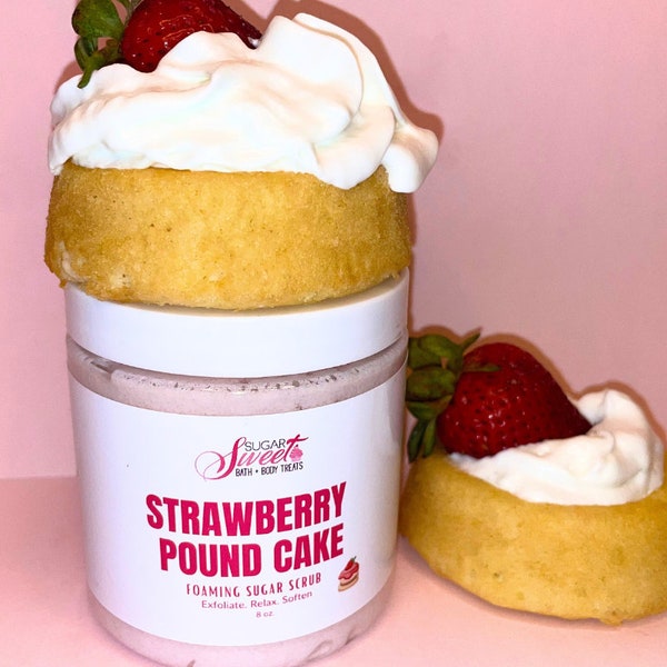 Strawberry Pound Cake Foaming Sugar Scrub | Strawberry Shortcake | Whipped Sugar Scrub | Gifts for Her  | Self Care | Skincare | Soap + Scru