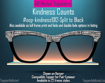 Kindness Counts Pair Eyewear Magnetic Toppers – Word Cloud Design, Black & White, Full Frame, Special pricing for next 50 sold.