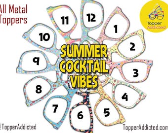 Summer Cocktails Metal Magnetic Topper for Pair Eyewear Glasses – Colorful Drink Pattern Vacation Glasses Fronts – 12 Style Options