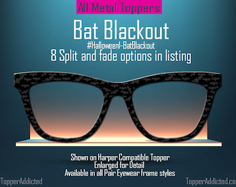 Bat Blackout Halloween Magnetic Topper for Pair Eyewear Compatible Frames | Black Bat Pattern with Split and Fade Options