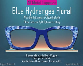 Blue Hydrangea Topper for Pair Eyewear • Floral Glasses Top Frame • Metal Magnetic