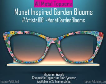 Monet Garden Bloom Metal Magnetic Toppers for Pair Eyewear – Impressionist Floral Design | Fast Shipping - lightweight and beautiful