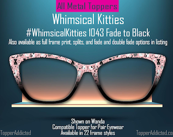 Whimsical Kitties Metal Topper for Pair Eyewear – Pink & Black Cat Design – Magnetic Frame Accessory – Customizable for the Cat Lover