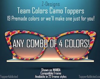 Sports Team color and Custom Camouflage - Camo Print - Pair Eyewear Compatible Magnetic Toppers - Camo Patterns - or we'll make one for you!