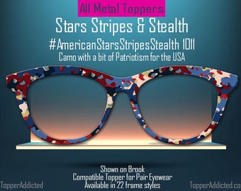 Stars, Stripes & Stealth – Red White and Blue Camo Magnetic Topper for Pair Eyewear | Lightweight Metal Toppers shipped FAST from the USA.
