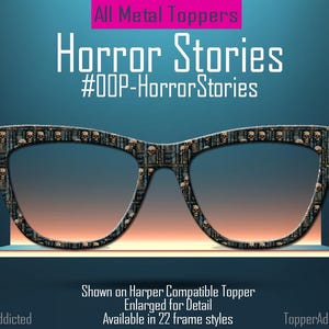 Horror Stories Metal Topper | Skulls & Books Magnetic Eyewear Topper | Fits All Pair Eyewear Frames | Goth Toppers - Spooky fast shipping