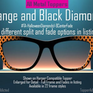 Orange and Black Diamonds Metal Magnetic Topper for Pair Eyewear Glasses – Halloween Glasses Topper with Vintage Diamond Pattern