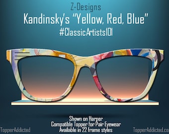 Classic Abstract Art on Pair Eyewear Compatible Toppers - Kandinsky's "Yellow, Red, Blue" magnetic metal topper. Fast Shipping from Texas