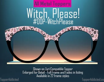 Witch, Please | Pink Witchy Pattern Magnetic Topper for Pair Eyewear | All Metal | Crystal Ball, Tarot & Occult Accessories | Cute and FAST.