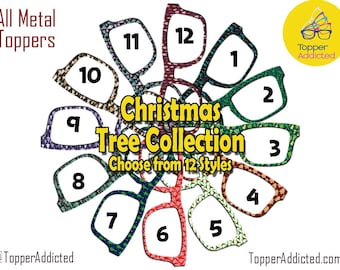 Christmas Tree Collection Metal Toppers for Pair Eyewear • Holiday Glasses Top Frames• Festive Christmas Trees • 12 Cheerful Xmas Styles