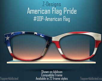 Adorno de metal con bandera estadounidense para gafas magnéticas compatibles con un par de gafas. Todos los marcos están disponibles con envío rápido. Patriotismo.