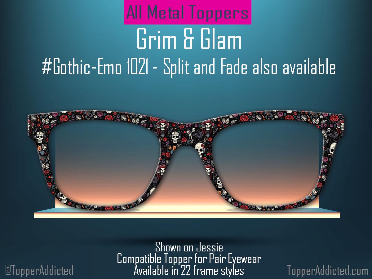 Grim & Glam – Gothic Skull and Roses Magnetic Topper for Pair Eyewear - All Styles - Metal Toppers - Fast Shipping.