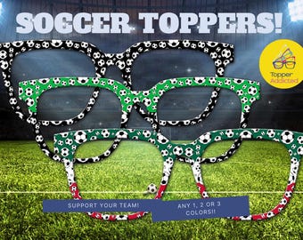 Custom Soccer Toppers for Pair Eyewear Personalized Team Color Glasses Soccer Mom Accessories for Players Fans Coaches