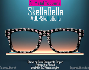 SkellaBella Metal Topper | Skulls & Pink Bows Magnetic Eyewear Topper | Fits All Pair Eyewear Frames | Pirate Fun and Cute - Fast Shipping