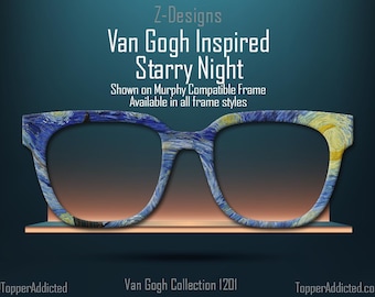 Van Gogh Starry Night Inspired Magnetic Toppers Compatible with Pair Eyewear - All Frames Printed on Vivid Metal. Fast shipping from USA