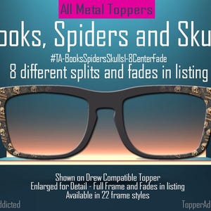 Books, Spiders and Skulls Metal Magnetic Topper for Pair Eyewear Glasses – Dark Academia Halloween Glasses Accessory for Readers Gothic Lit