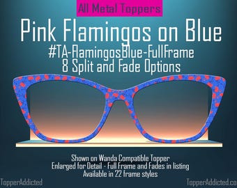Flamencos rosas sobre fondo azul – Par de adornos metálicos magnéticos compatibles con gafas