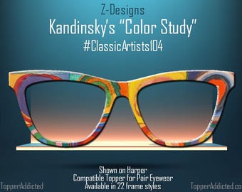 Classic Abstract Art Magnetic Topper for Pair Eyewear - Kandinsky Color Study Squares with Concentric Circles  - Bright and Fun toppers