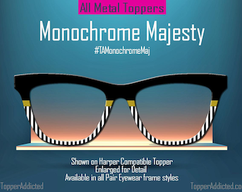 Monochrome Majesty | Black & White Stripe Topper with Gold Accent | Magnetic Topper for Pair Eyewear in all styles