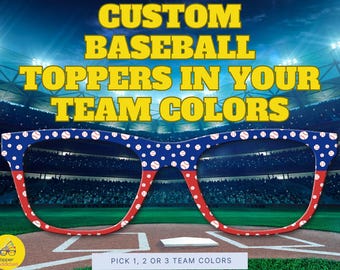 Custom Baseball Polka Dot Magnetic Toppers for Pair Eyewear | Team Color Glasses Accessories | Little League, MLB, College Fan Gift