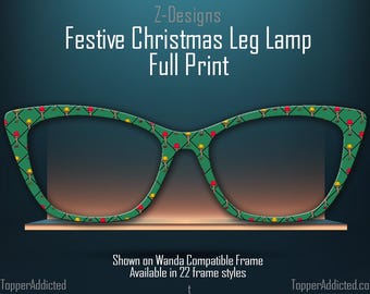 Festive Christmas Leg Lamp Metal Magnetic Toppers compatible with Pair Eyewear with a green background and fade or split to green