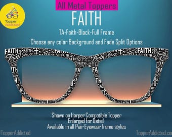 Faith Pair Eyewear Magnetic Toppers – Word Cloud Design, Faith and Crosses, Black & White, Full Frame