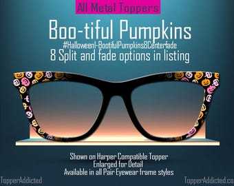 Boo-tiful Pumpkins Halloween Magnetic Topper for Pair Eyewear Compatible Frames | Colorful Jack O Lantern Pattern with Split and Fade Option