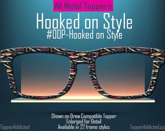 Hooked on Style Magnetic Glasses Topper | Retro Fishing Pattern Topper for Pair Eyewear | All Metal | Fisherman Topper