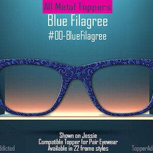Blue Filagree Metal Topper for Pair Eyewear – Magnetic Glasses Accessory for Men or Women | Compatible with All Frame Styles - Ships FAST!