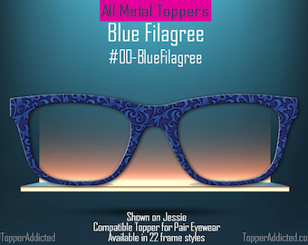 Blue Filagree Metal Topper for Pair Eyewear – Magnetic Glasses Accessory for Men or Women | Compatible with All Frame Styles - Ships FAST!