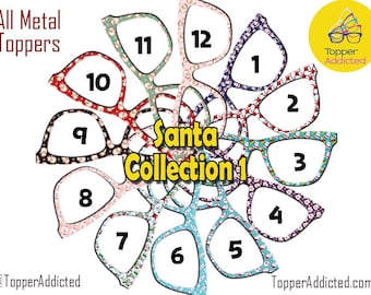 Santa Claus Collection of metal magnetic toppers for Pair Eyewear • Santa Christmas toppers • 12 Pattern Options & split fade available