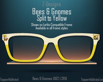 Bees & Gnomes Honey Yellow with Split for Pair Eyewear Compatible Magnetic Metal Toppers - All Frames Styles Available