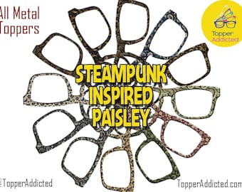 Steampunk glasses toppers for Pair Eyewear in paisley patterns with magnetic metal fronts and custom Victorian steampunk accessories