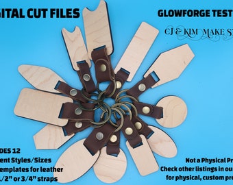 12 patterns for wood and leather keychains SVG Files | glowforge files | Laser key chains